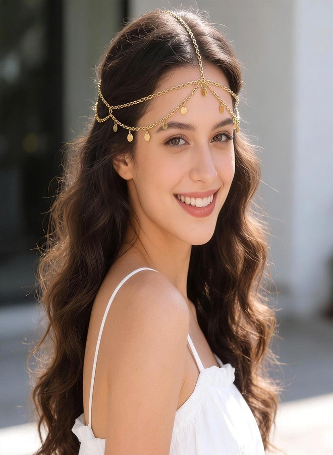 Psiriol Gold Sequins Head Chain Jewelry, Bohemian Headbands, Festival Prom Costume Hair Accessories, Fashion Headbands Headpieces, Bridal Layered Hair Chain, Halloween Hairs Accessories for Women - Image 5